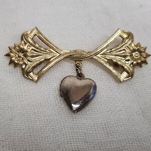 Vintage Lillian Vernon Gold & Silver Toned Love Valentine Bar Pin Locket 2.25"